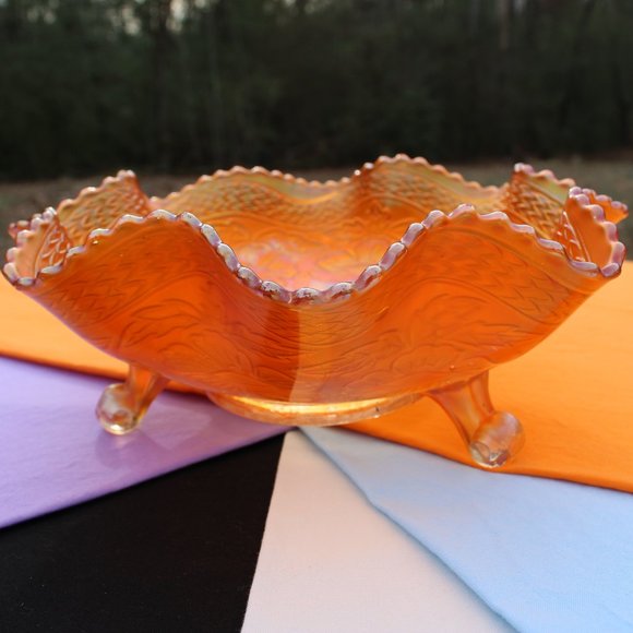Footed Fenton Two Flowers Bowl